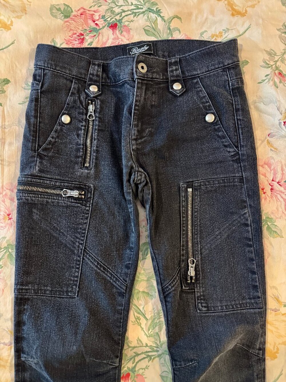 Women's Ralph Lauren, Rugby label, black moto style skinny jeans